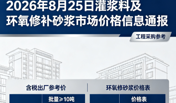石楼2026年8月25日灌浆料及环氧修补砂浆市场价格信息通报